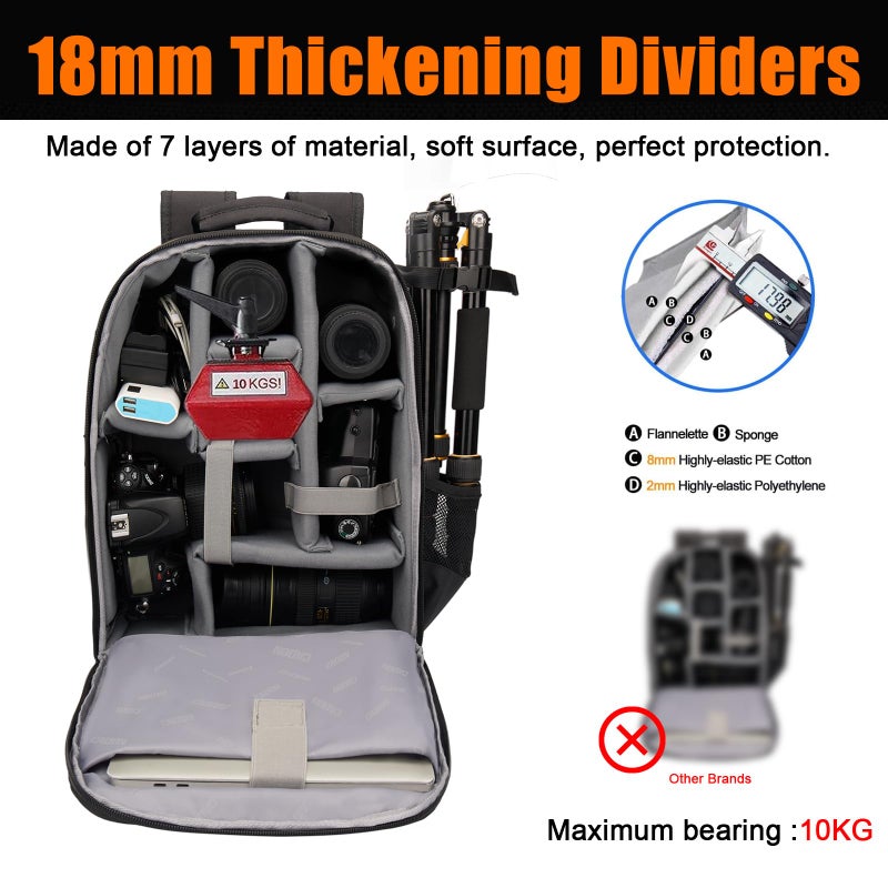 CADeN Camera Backpack Bag with Laptop Compartment 15.6" for DSLR/SLR Mirrorless Camera Waterproof, Camera Case Compatible for Sony Canon Nikon Camera and Lens Tripod Accessories Black - Image 5